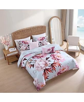 Bebejan Blooming Peonies Bedding 5 Piece Queen Size Reversible Comforter Set