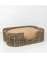The Licker Store Scallop Tropical Handwoven Rattan Dog Bed with Machine Washable Cushion