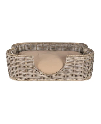 The Licker Store Scallop 31" x 20" Tropical Handwoven Rattan Dog Bed with Machine Washable Cushion