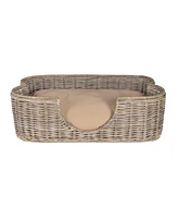 The Licker Store Scallop 31" x 20" Tropical Handwoven Rattan Dog Bed with Machine Washable Cushion