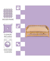 The Licker Store Elevated Bohemian Handwoven Rattan Dog Daybed with Machine-Washable Cushion