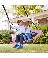 Sugift Kids 40 Inches Saucer Tree Swing Round with Adjustable Ropes and Carabiners-Pink