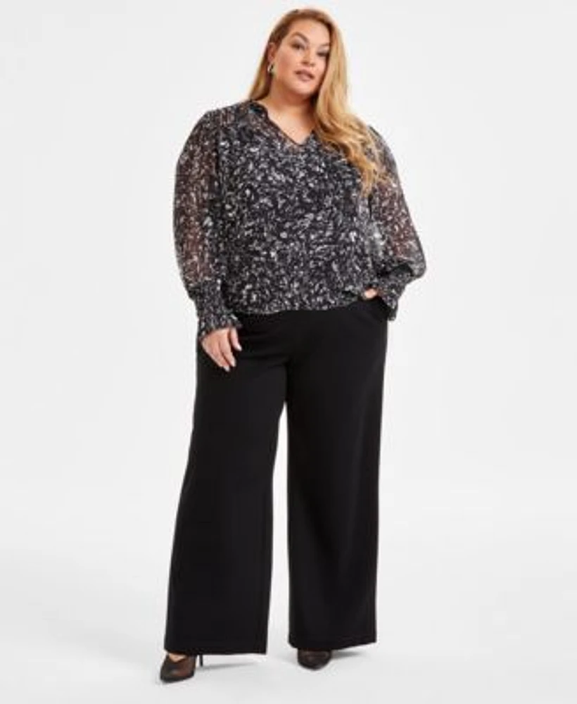 I.N.C. International Concepts Plus Size Femme Blouse Wide Leg Ponte Knit Pants Exclusively At Macys