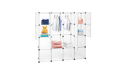 Slickblue Modular Closet Organizer - 16-Cube Plastic Cabinet with Doors for Clothes, Shoes, and Toys