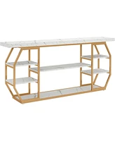 Tribesigns Industrial Sofa Table Behind Couch with 6 Storage,70.9 Inch Extra Long Console Table