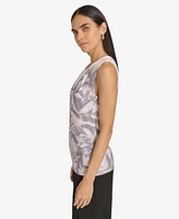 Calvin Klein Women's Printed Pleated-Neck Sleeveless Top