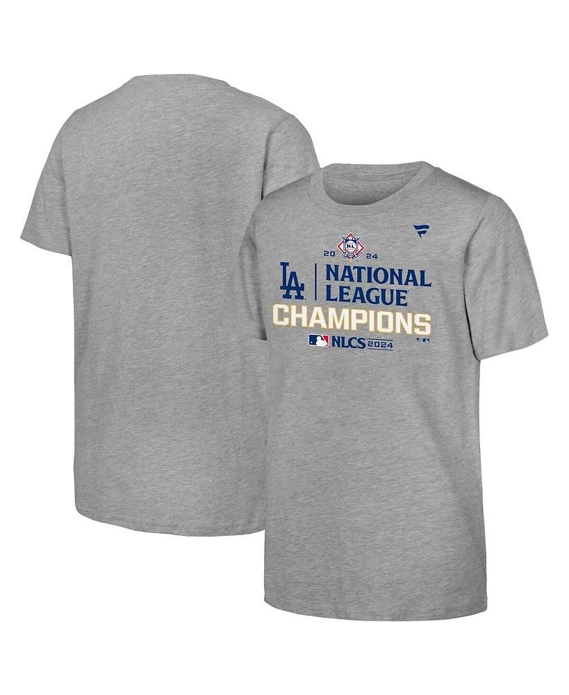 Fanatics Big Boys and Girls Heather Gray Los Angeles Dodgers 2024 National League Champions Locker Room T-Shirt