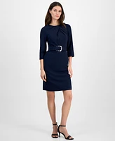 Tahari Petite Belted Twist-Neck 3/4-Sleeve Dress