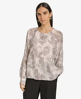 Calvin Klein Women's Printed Pleated Raglan-Sleeve Top