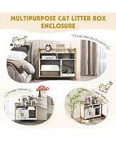 Sugift Hidden Cat Washroom with Double Doors and Scratch Cardboard-White
