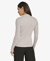 Calvin Klein Women's Long Sleeve Metallic Rib-Knit Collared Sweater