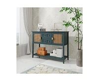 gaomon Rattan Entryway Table Console Table with Drawers, Narrow Farmhouse Sofa Table with Cabinet Storage, Long Behind Couch Table for Living Room