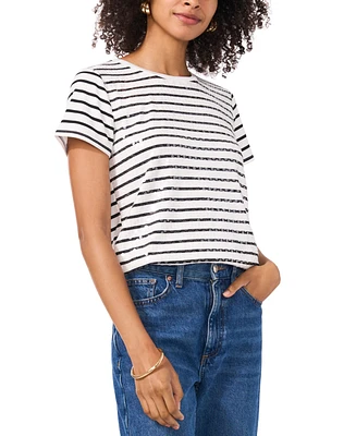 Vince Camuto Women's Striped Sequined Crewneck T-Shirt