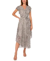 Vince Camuto Women's Printed Asymmetrical-Hem Flutter Sleeve Midi Dress