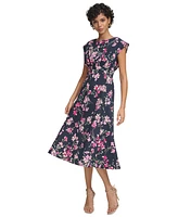 Calvin Klein Women's Floral-Print Gathered-Waist Dress