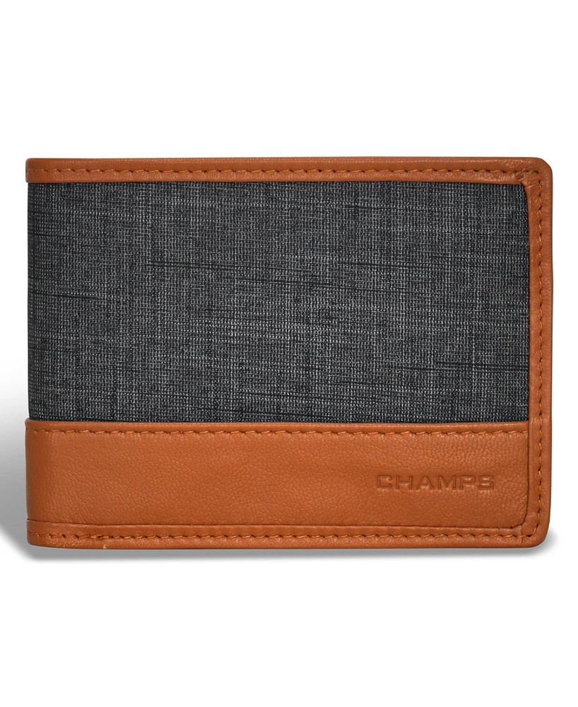 Champs Men's Denim Collection Leather Center Wing Wallet