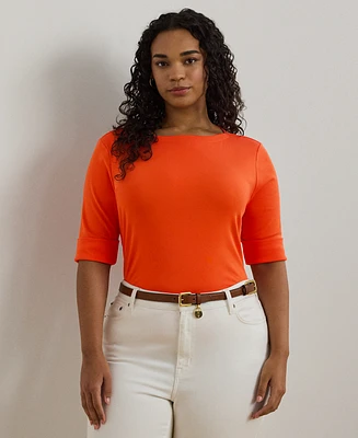 Lauren Ralph Lauren Plus Size Stretch Cotton Boatneck Tee