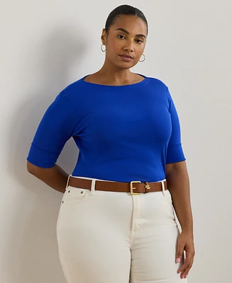 Lauren Ralph Lauren Plus Size Stretch Cotton Boatneck Tee