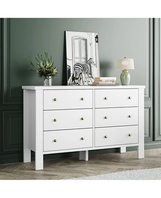 gaomon White Dresser for Bedroom, 6 Drawer Dresser with Metal Handle, Dresser Organizer