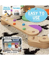 Qaba Kids Balance Beam, Wooden Balance Board with Stepping Stone