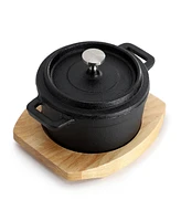 MegaChef Cast Iron 8 Ounce Mini Dutch Oven with Wood Tray