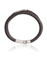 Lucky Brand Braided Leather Bracelet with Cross - Brown Leather Wrap Bracelet for Men