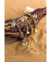 Classicharms Iris Colored Cubic Zirconia and Freshwater Pearl Charms Anklet