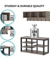 Tribesigns Coat Rack Set and Industrial Shoe Bench, 3 Storage Cubbies, 7 Hooks for Entryway, Hallway