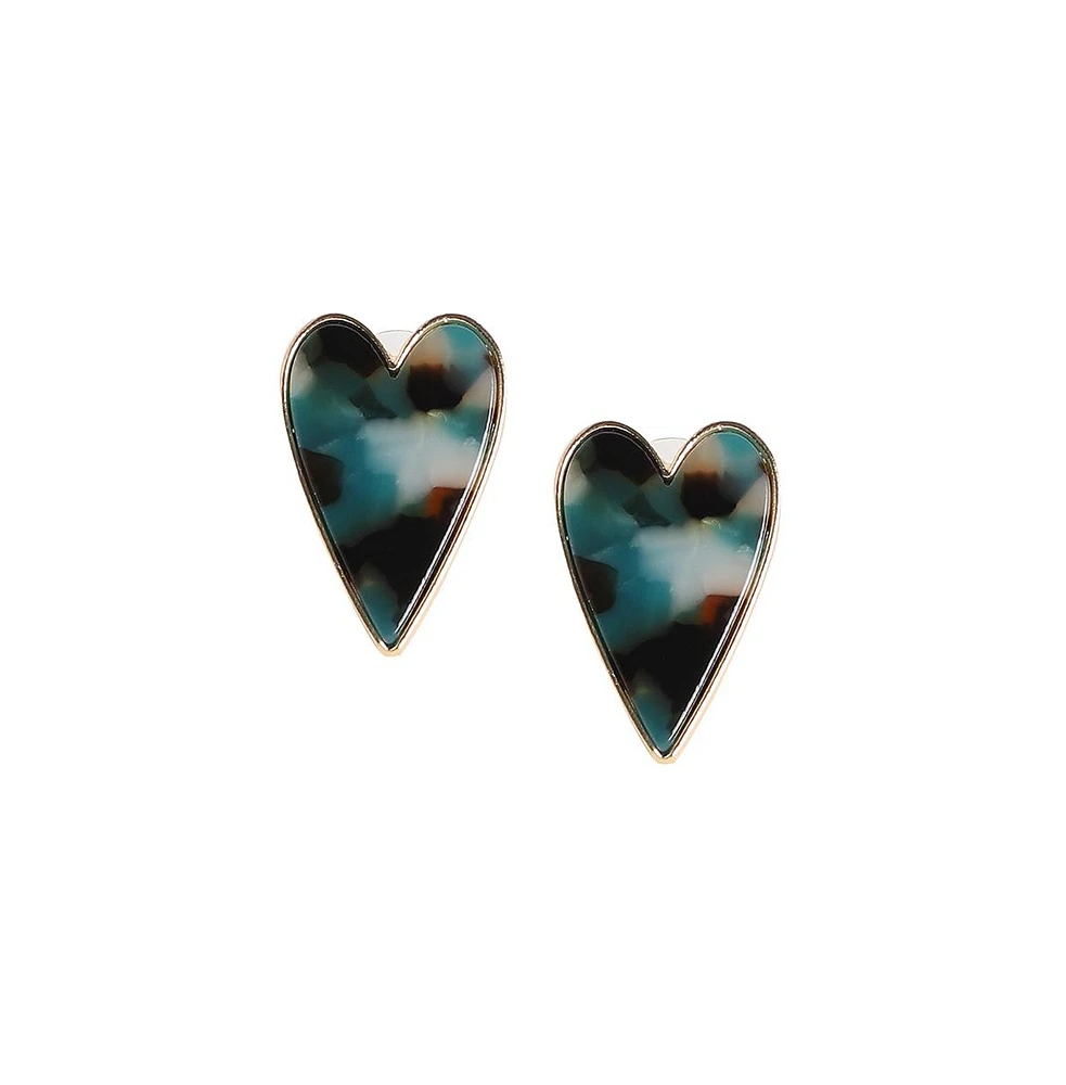 Sohi Women's Marble Heart Stud Earrings