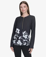 Halston Women's Printed Half-Zip Top