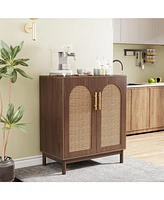 Tribesigns Set of 2 Accent Cabinet,59 Inch Rattan Sideboard Buffet Cabinet for Dining Room, Living Room, Kitchen