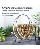 Outsunny 48" Waterproof Firewood Rack with Cover, Outdoor Indoor Log Rack