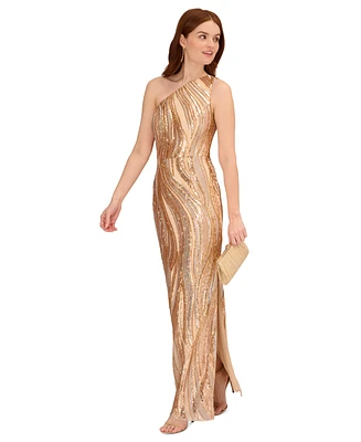 Adrianna Papell Women's Sequined One-Shoulder Gown