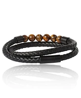 Lucky Brand Tiger s Eye Beaded and Leather Wrap Bracelet - Braided Leather & Stone Jewelry for Men