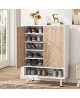 Tribesigns 6-Tier Shoe Cabinet, 18 Pair Rack Organizer Cabinet with Door and Shelves for Entryway Hallway Closet