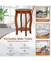 Gymax 2-Tier Round End Table Set of 2 Narrow Sofa Side Nightstand w/ Storage Shelf