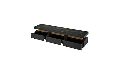 Slickblue Luxury Tv Stand with High Gloss Faux Marble Top Stylish Console for TVs Up to 78 Inches