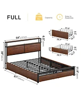 Hausource Full Size Bed Frame with Storage Headboard & Charging Station & 4 Drawers Platform Bed