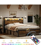 Hausource Full Size Bed Frame with Storage Headboard & 6 Drawers Platform Bed No Box Spring Needed