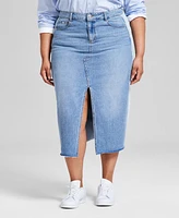 And Now This Plus Two-Toned Slit-Front Cut-Hem Denim Skirt, Exclusively at Macy's