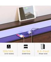 Hausource King/Twin Size Bed Frame with Storage Headboard & Charging Station No Box Spring Needed
