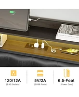 Hausource King/Twin Size Bed Frame with Storage Headboard & Charging Station Upholstered Platform Bed, Twin