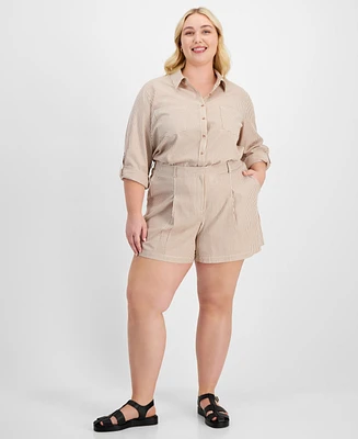 And Now This Trendy Plus Striped Front-Pleat Shorts, Exclusively at Macy's