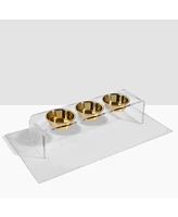 Hiddin Medium Triple Bowl Pet Feeder, 1 Quart Gold Bowls
