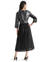 Steve Madden Women's Knox Faux-Leather Pleated Midi Dress