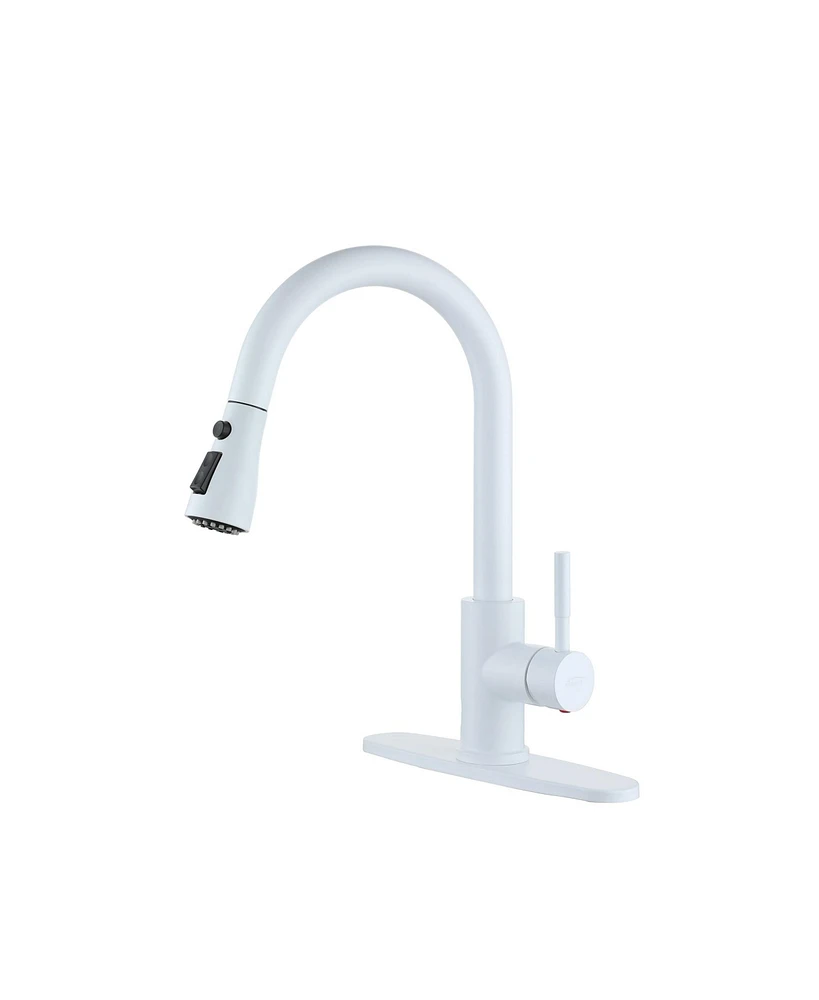 Mondawe pull down kitchen faucet,White