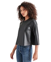 Steve Madden Women's Dee Faux-Leather 3/4-Sleeve Top