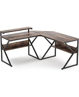 Tribesigns L Shaped Desk with Storage Shelves and Monitor Stand, Study Writing Table Workstation for Home Office