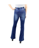 Indigo Poppy Women's Tummy Control Seamed Detail Flare Wide Leg Jean