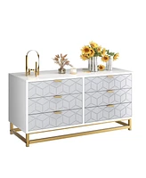 gaomon Grey Dresser for Bedroom, 6 Drawer Dresser with Metal Legs, Wood Dresser Chest Organizer with Wide Storage